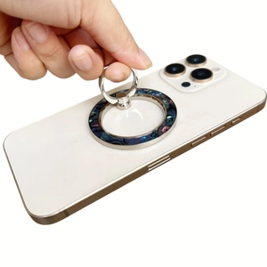 Detail of shell inlay Magnetic Ring Holder for phone with metallic double ring design