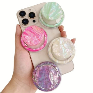 Magnetic Phone Grip Stand Round MagSafe Compatible Expandable Epoxy Mother Of Artificial Pearl Shell Pattern Decorative Accessory