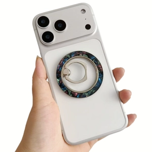 Magnetic Phone Ring Holder Zinc Alloy Shell Texture Folding Desktop Stand 360 Rotation MagSafe Compatible