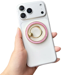 Pink and gold magnetic ring holder for smartphone with detachable zinc alloy stand