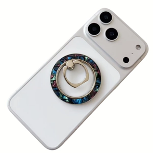 Magnetic zinc alloy phone ring holder with colorful shell texture for MagSafe in silver