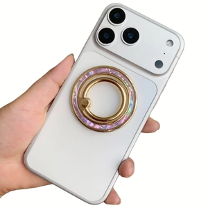 Magnetic shell pattern ring holder with ultra-thin foldable gold metal frame for phone