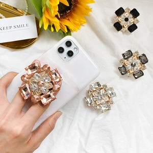 Support Téléphone Airbag Strass Luxe Forme X Cristal Gemme Pliable Adhésif Support Bureau Universel Fleur Brillante