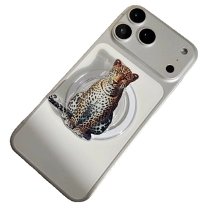 Magnetic leopard print phone grip and socket stand compatible with MagSafe chargers