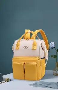 Detail view of multifunctional diaper backpack with 16 storage pockets and large capacity