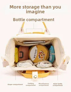 Top view of multi-functional diaper bag interior with organized storage compartments