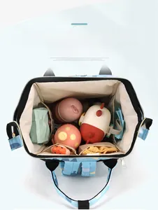 Interior view of large capacity diaper bag showing organized compartments and baby essentials