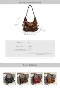 Detailed size and weight specifications for the large PU leather hobo tote bag