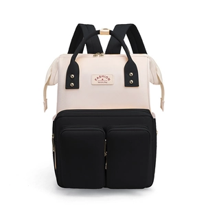 Multifunctional high capacity black and white diaper backpack for moms on the go