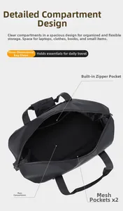 Macro view of travel bag interior showing main compartment and mesh pocket organization
