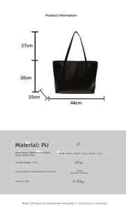 Detailed size guide for large vintage PU leather tote bag with dimensions and capacity