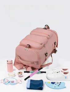 Sac de sport multifonctionnel rose avec compartiment sec et humide pour voyage