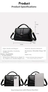 Detailed dimension guide showing 24x18x9cm size and inner compartments for black handbag