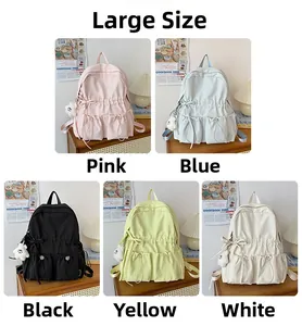 Large capacity student backpacks in five pastel colors with cute plush bear charms