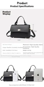 Detailed view of black litchi pattern bag showing dimensions 23x15x9cm and gold lock
