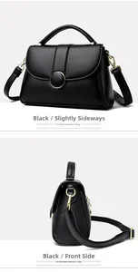 Detail view of black pebbled leather tote featuring gold magnetic clasp and adjustable strap