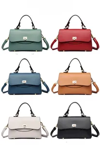Detailed grid view showcasing six colors of stylish litchi grain leather handbags for women