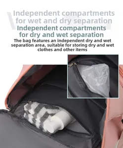 Détail de l'intérieur du sac de sport rose montrant le compartiment humide et sec étanche