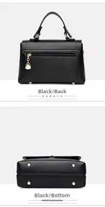 Detailed view of black litchi grain leather bag showing back zipper and golden base studs