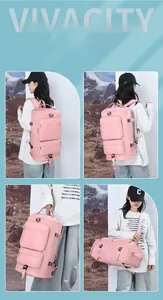 Sac de voyage multifonctionnel rose avec poches multiples et divers modes de transport