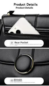 Macro detail of black lychee leather bag with gold hardware and back zipper pocket