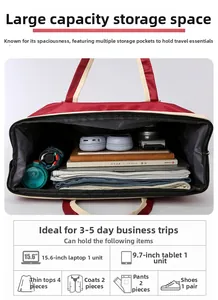 Large capacity travel bag showing fit for 15.6 inch laptop and multi-day clothing