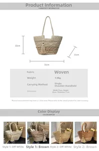 Especificaciones de tamaño detalladas para un bolso de playa con borla decorativa