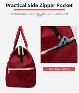 Burgundy travel bag with practical side zipper pocket for smartphone storage and nylon fabric