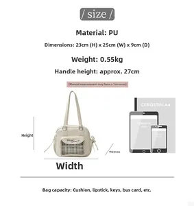 Detail-Größenangaben für cremefarbene PU-Lederhandtasche mit transparenter Tasche