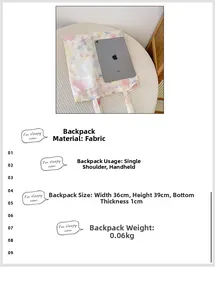 Tabella dimensioni della borsa tote in tessuto floreale con misure 36x39 cm