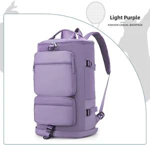 Sac à dos de voyage violet clair avec double poche zippée et boucles latérales