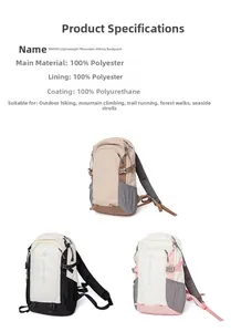 Three MH500 lightweight mountain hiking backpacks in khaki, black, and pink with PU coating