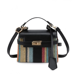 Borsa A Mano Intrecciata In Paglia A Righe Patchwork In Pelle PU Borsa Da Sera A Tracolla Con Chiusura Dorata Per Donna Moda