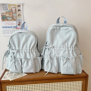 Fashion Women Nylon Backpack Large Capacity School Bag Bow Knot Drawstring Multi Pocket Japanese Style College Girl