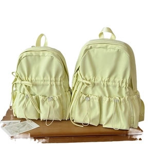 Light green large capacity school backpack set with cute bow and drawstring pockets