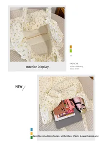 Detail view of floral tote bag interior showing large capacity and internal zipper pocket