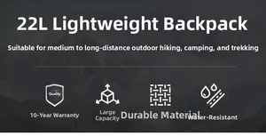 Detail showcasing the 22L lightweight hiking backpack with water-resistant features
