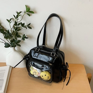 Ita Bag PU Leather Tote Shoulder Bag Transparent PVC Window Bow Decor Casual School JK Style For Women Girls