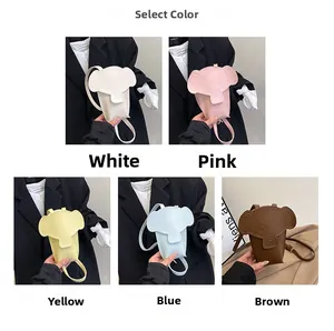 Mini elephant crossbody bags shown in white, pink, yellow, blue and brown color options