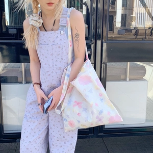 Borsa tote giapponese in tela con stampa floreale pastello per uso quotidiano casual