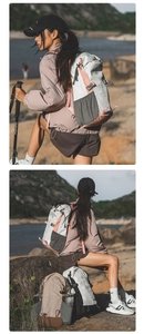 Outdoor ergonomic hiking backpack with pink zippers and LRD SPORTS CLUB side print