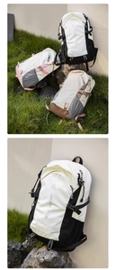 Detail view of LRD SPORTS CLUB outdoor backpack with side mesh pockets and buckles