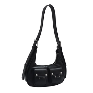 Women PU Leather Underarm Shoulder Bag Multi Pocket Cargo Moto Style Rivet Adjustable Strap Hobo Handbag Streetwear Y2K