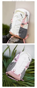 Detail of multi-color outdoor hiking backpack with LRD SPORTS CLUB logo and mesh pockets