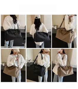 Detailed views of versatile black and khaki nylon travel bags with adjustable straps