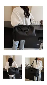 Detailed views of a black Oxford travel bag featuring handles and an adjustable shoulder strap