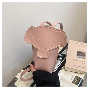 Detail of pink elephant-shaped PU leather mini crossbody bag with cute ear details
