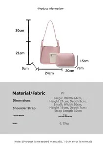 Size guide for minimalist pink PU leather shoulder bag and small inner pouch set