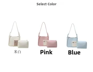 Detailed set of crossbody tote bag and matching pouch in three elegant color options