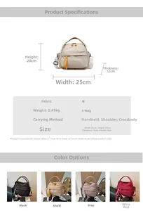 Detailed dimensions and color options for this lightweight casual canvas crossbody handbag